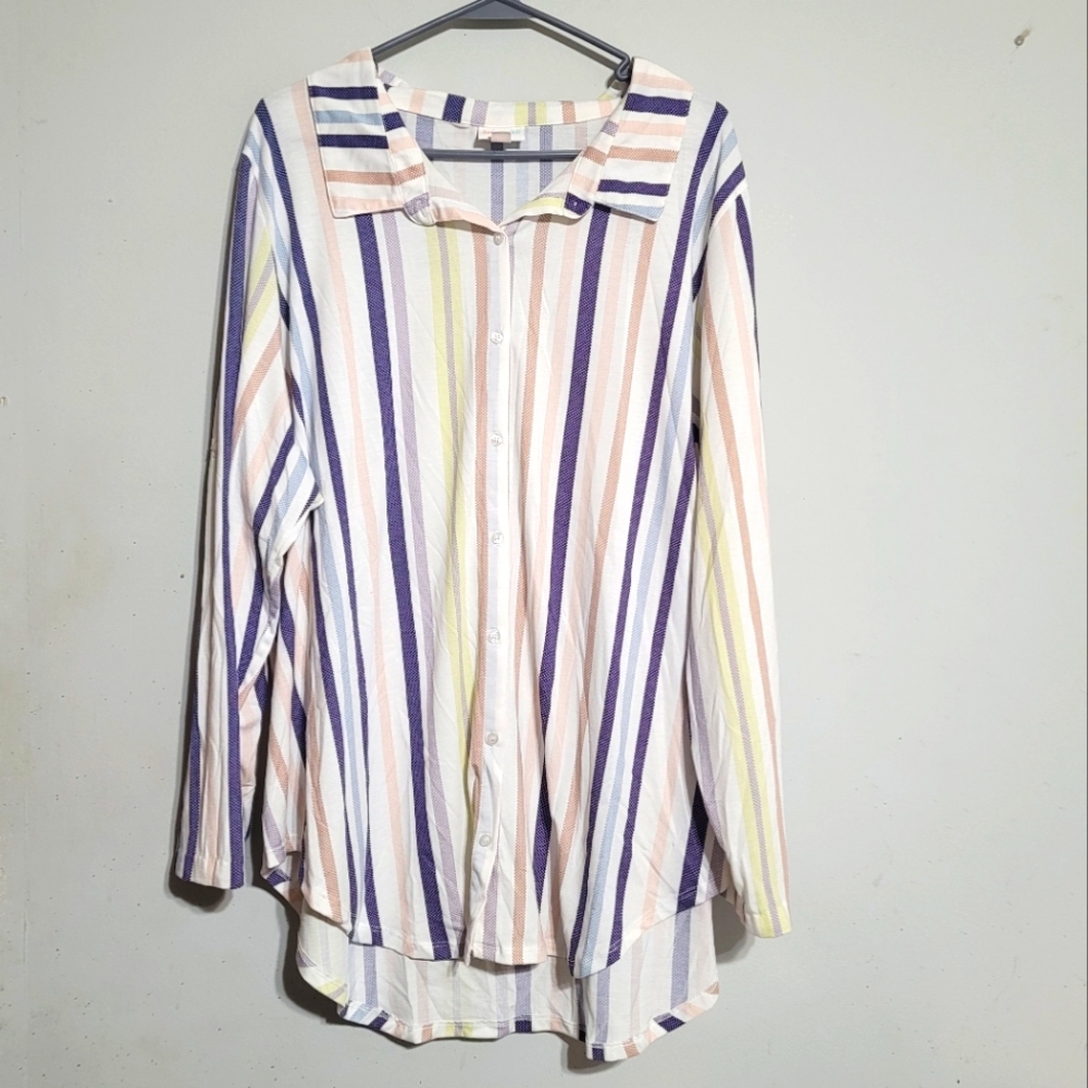 Lularoe Top Size‎ 3X Striped Button Up Blouse Womens Plus Valentina Western